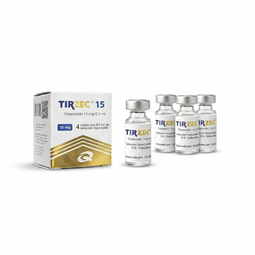 Caixa Tirzec 15 e frascos de tirzepatida 15 mg