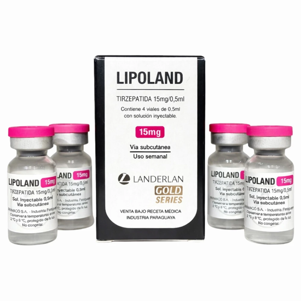 Caixa Lipoland e quatro frascos de tirzepatida 15 mg
